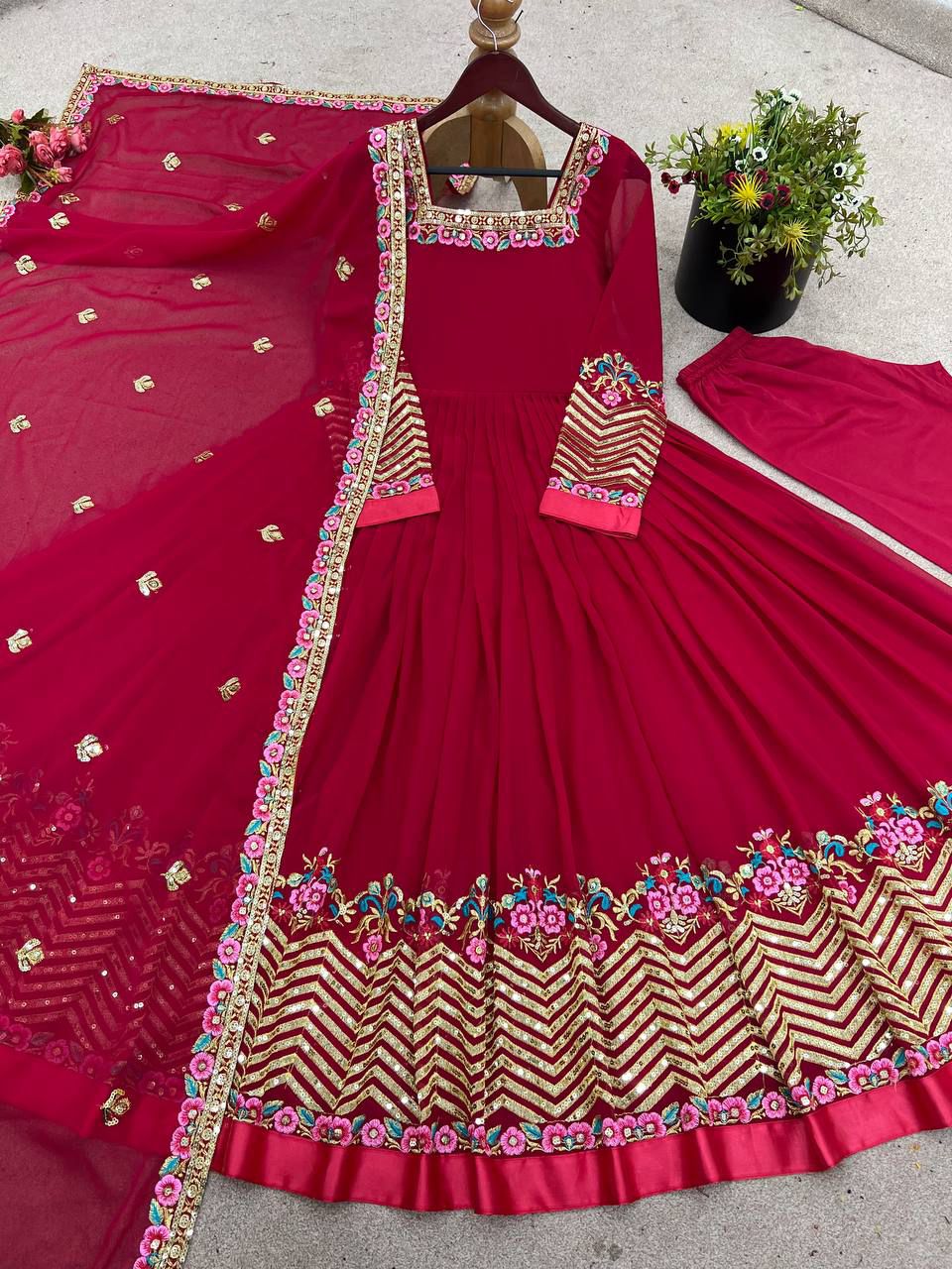 ✨ZF-5010 — "Elegant Embroidered Sequence Designer Anarkali Three Piece Set"✨
