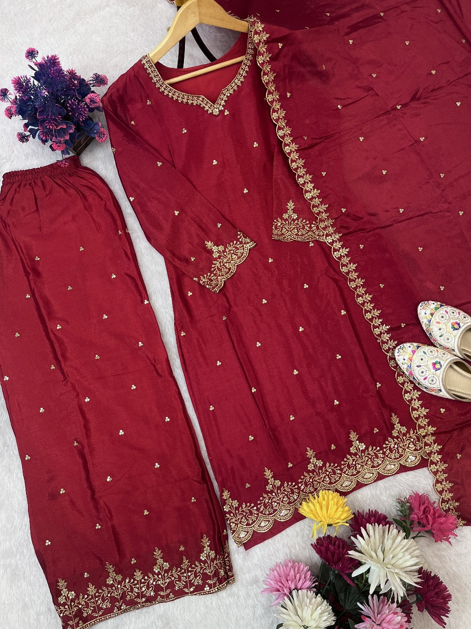 πΈβ¨ AC-7071 β¨πΈ
π Festival Special Pure Chinon Silk Embroidered Sequence Top-Plazzo with Dupatta Set π