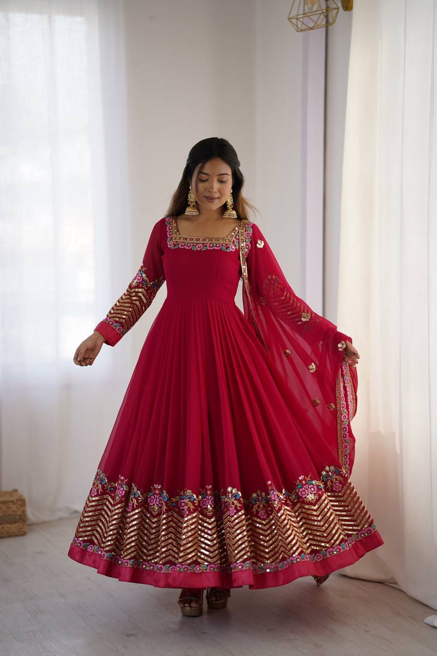 ✨ZF-5010 — "Elegant Embroidered Sequence Designer Anarkali Three Piece Set"✨