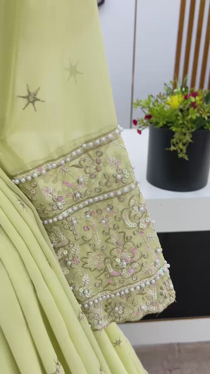 Elegant Embroidered Rainbow Sequin Designer Anarkali 3-Piece Set – Gown, Bottom & Dupatta