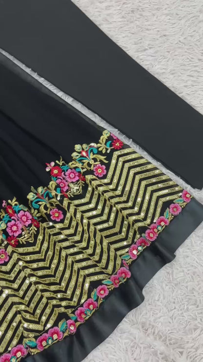 ✨ZF-5010 — "Elegant Embroidered Sequence Designer Anarkali Three Piece Set"✨