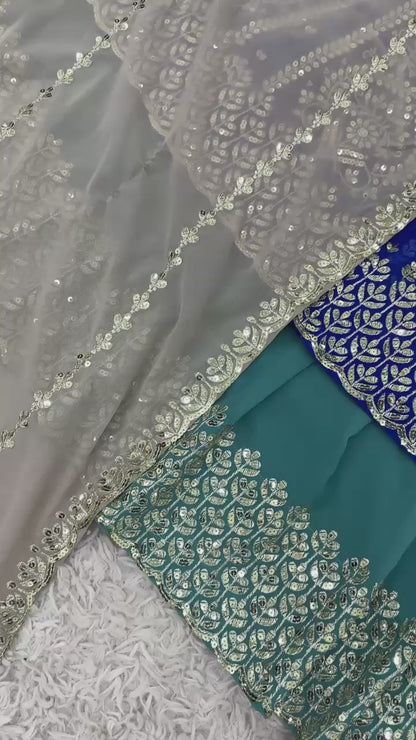 💃 SR-1656 ❤️Designer Party Wear Embroidered Top, Lehenga & Dupatta Set – Premium Georgette Collection 💃