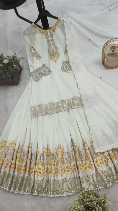 ✨  New Designer Party Wear Embroidered Top-Plazzo & Dupatta Set | Fully Stitched Ready to Wear ✨