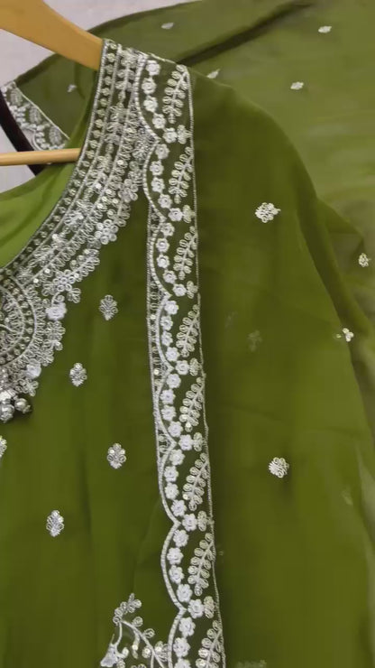 AC-7073 –  Premium Designe Sequence Embroidery Top-Plazzo with Dupatta (Heavy Fox Georgette, Fully Stitched)