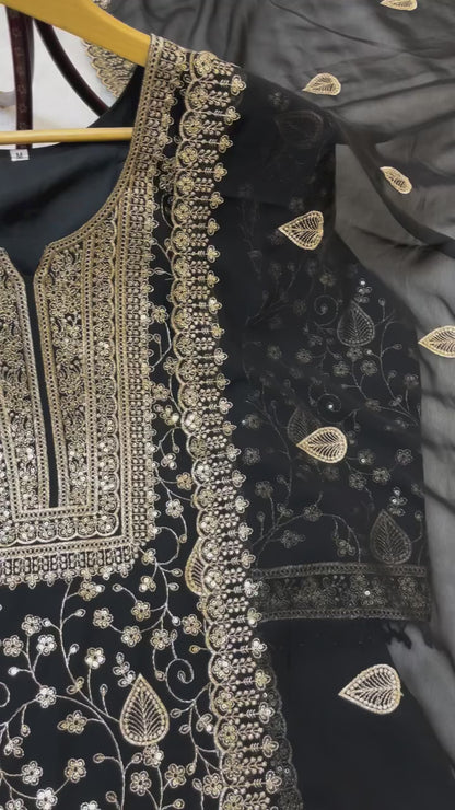 ✨AC7048-DESIGNER WEAR SEQUENCE EMBROIDERY ON STAR FOX GEORGETTE FABRIC TOP AND PLAZZO WITH DUPATTA🛍️