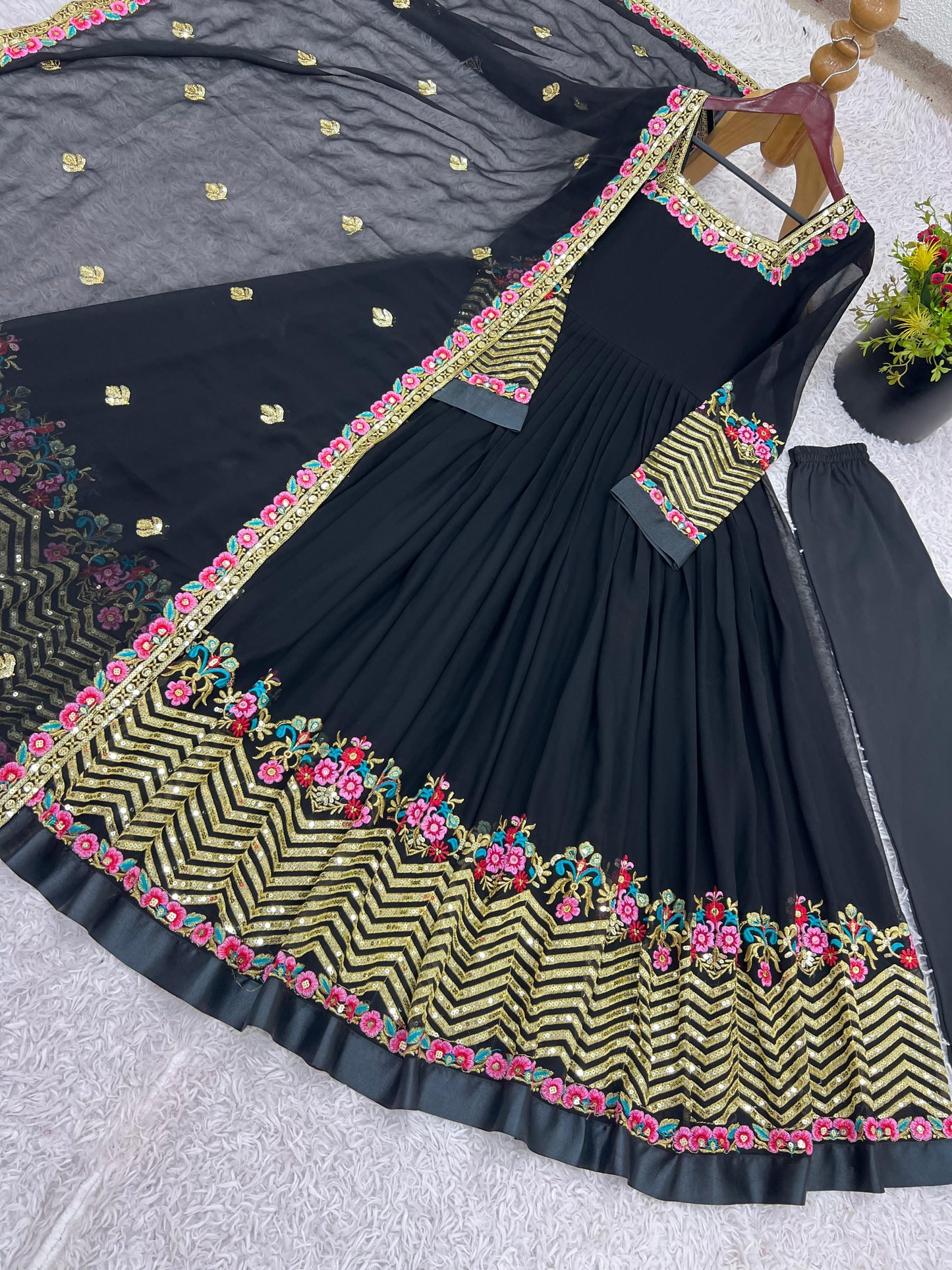 ✨ZF-5010 — "Elegant Embroidered Sequence Designer Anarkali Three Piece Set"✨
