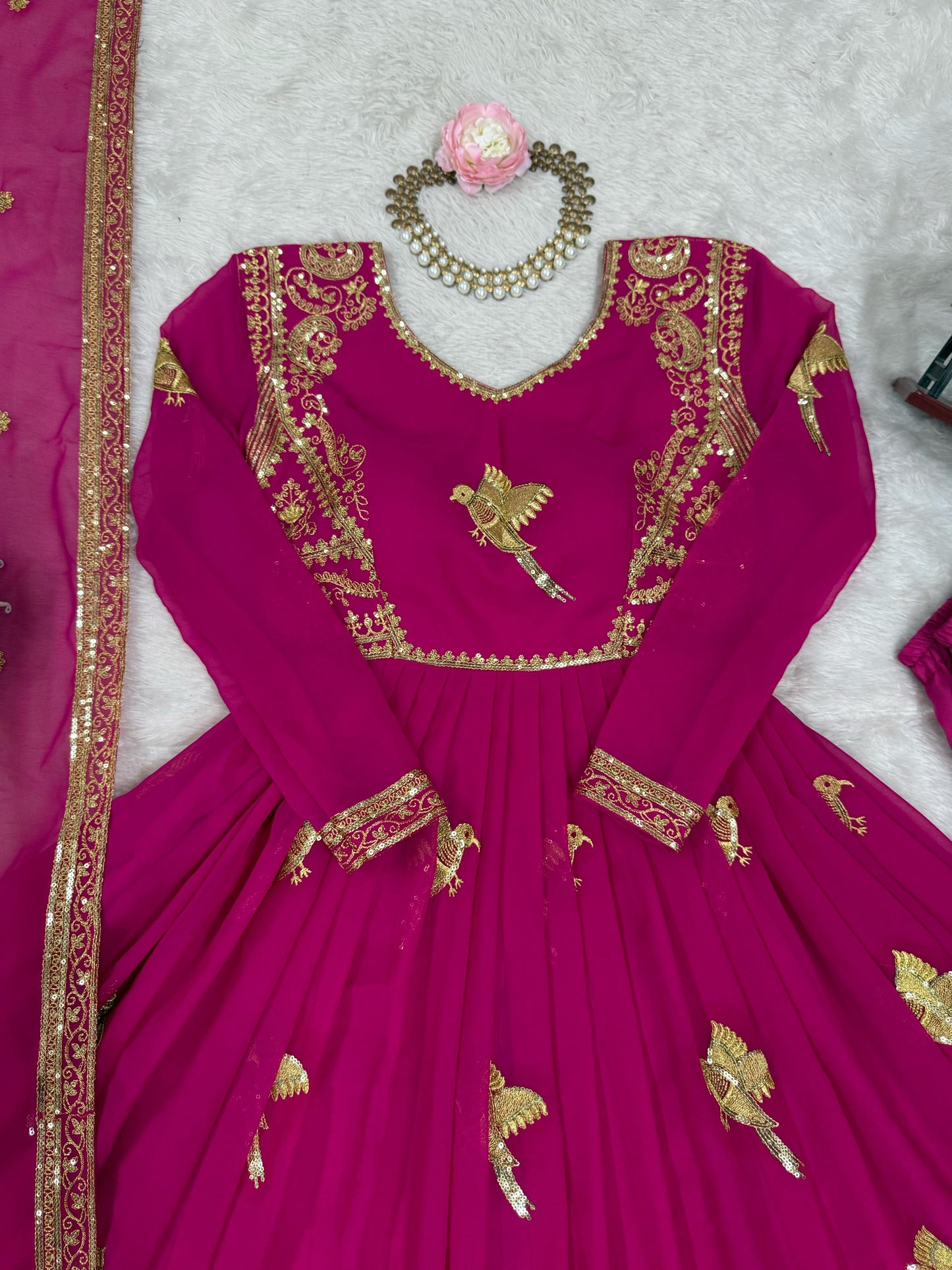 SP-30 — Elegant Faux Georgette Thread & Sequence Embroidered Gown Set (3-Piece)