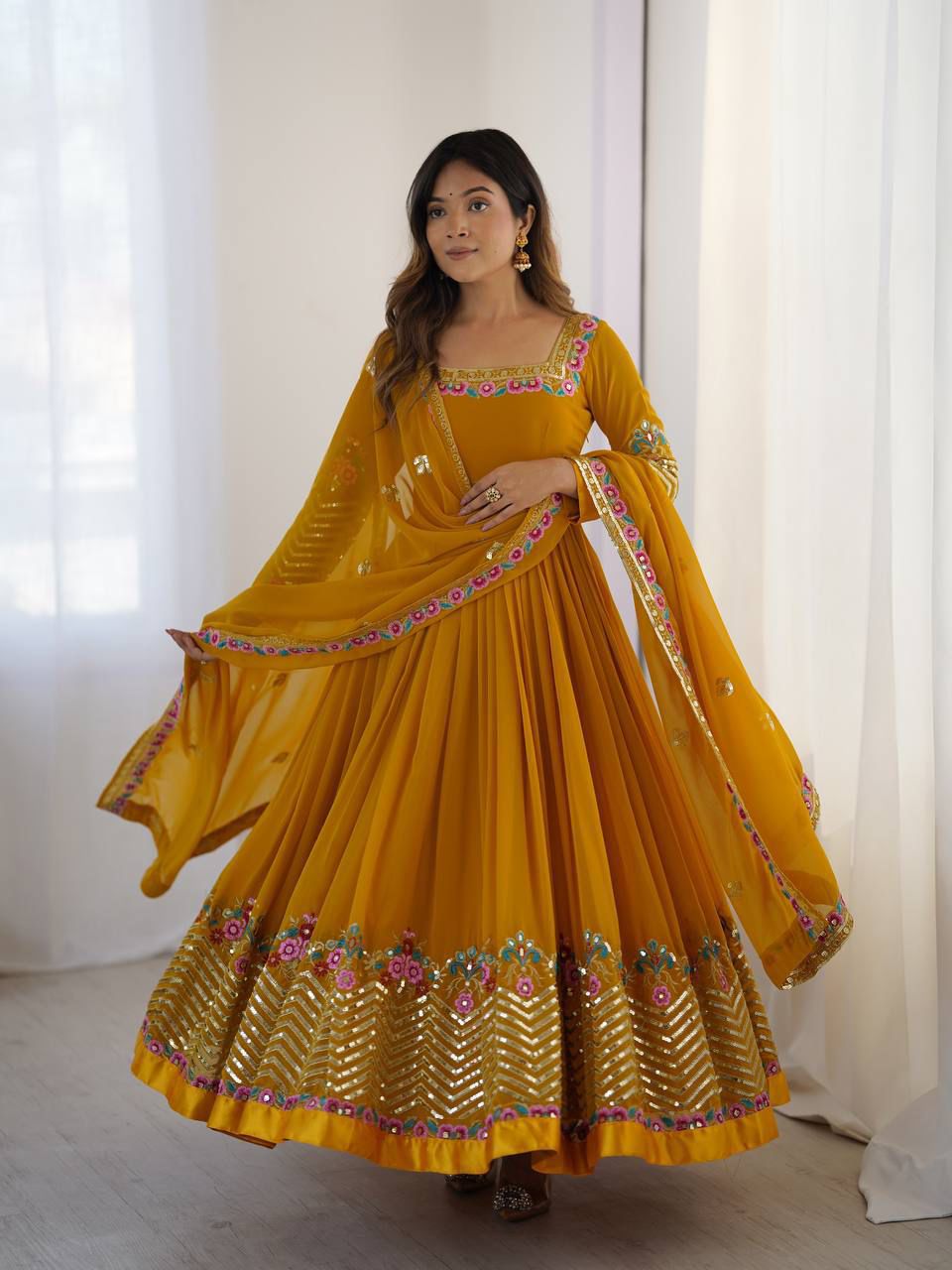 ✨ZF-5010 — "Elegant Embroidered Sequence Designer Anarkali Three Piece Set"✨
