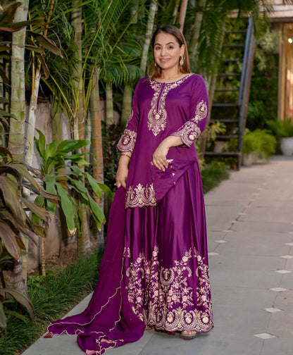 ✨  New Designer Party Wear Embroidered Top-Plazzo & Dupatta Set | Fully Stitched Ready to Wear ✨