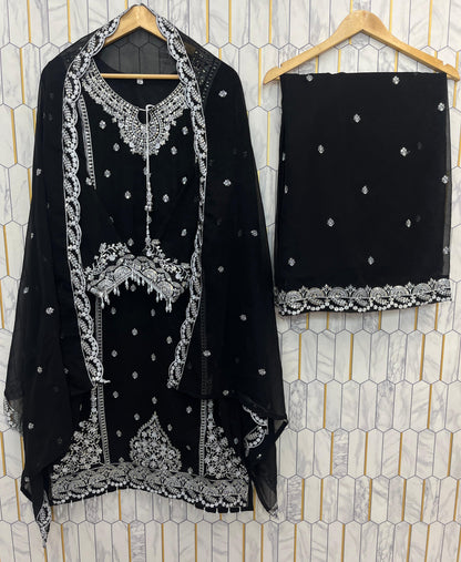 AC-7073 –  Premium Designe Sequence Embroidery Top-Plazzo with Dupatta (Heavy Fox Georgette, Fully Stitched)