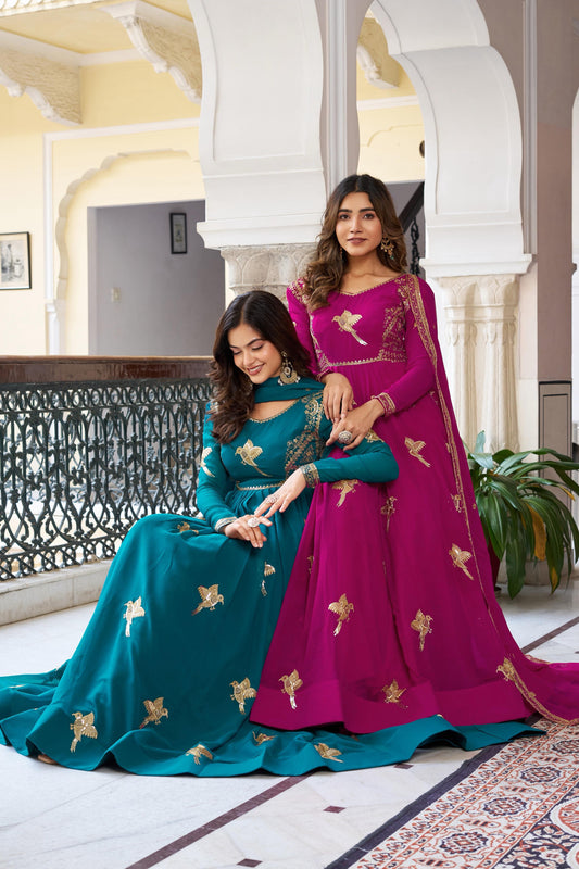 SP-30 — Elegant Faux Georgette Thread & Sequence Embroidered Gown Set (3-Piece)