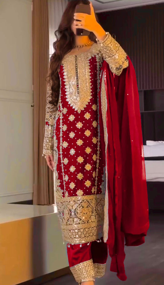✨ SR-1654 – Luxury Faux Georgette Embroidered Set ✨