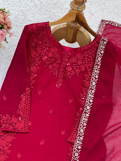 ✨❤️NSR 866-  Designer Party Wear Look – Top, Plazzo and Dupatta with Heavy Embroidery Work✨