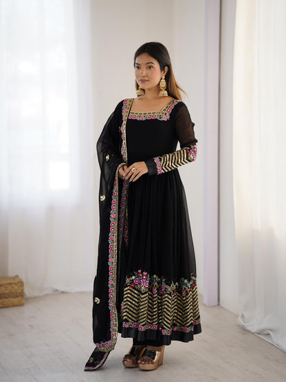 ✨ZF-5010 — "Elegant Embroidered Sequence Designer Anarkali Three Piece Set"✨