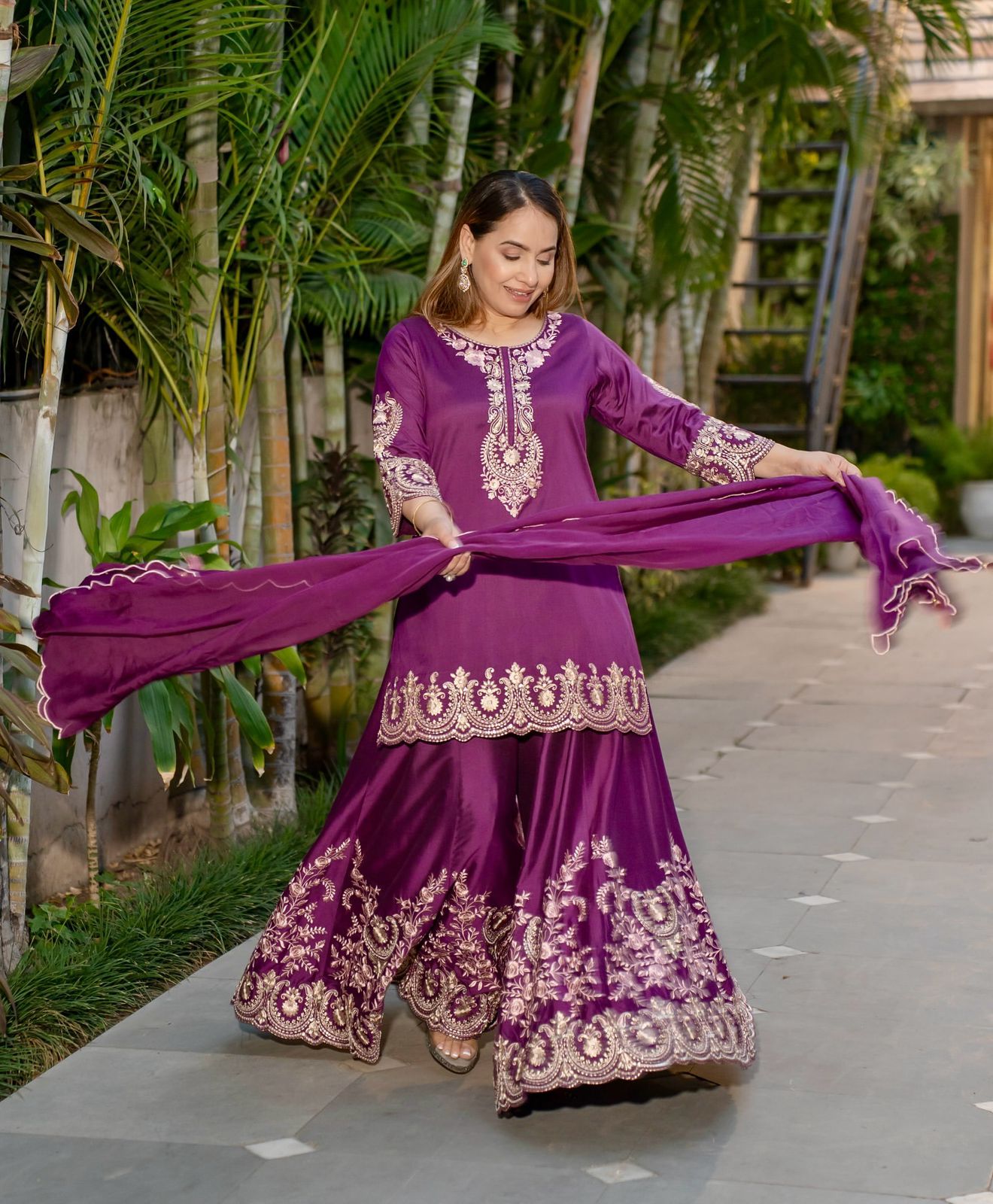 ✨  New Designer Party Wear Embroidered Top-Plazzo & Dupatta Set | Fully Stitched Ready to Wear ✨