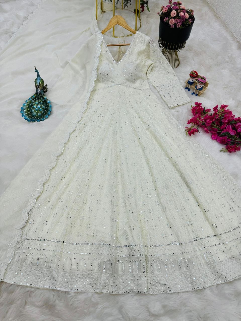 ✨ZB-5029- ZB-Series Premium Designer Party Wear Gown with Pant & Embroidered Dupatta 👰