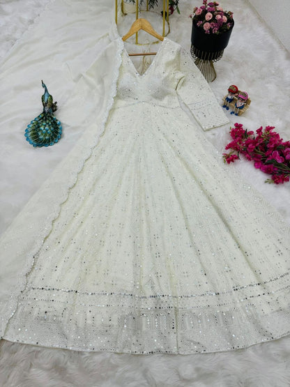 ✨ZB-5029- ZB-Series Premium Designer Party Wear Gown with Pant & Embroidered Dupatta 👰