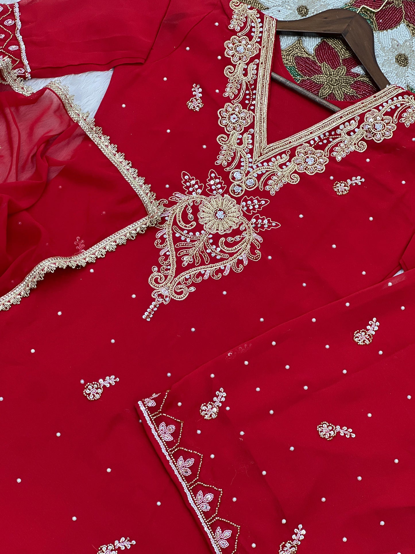 HK-1714 – Elegant Beaded Embroidery & Sequence Work Top-Plazzo with Dupatta (Fully Stitched, Ready to Wear)
