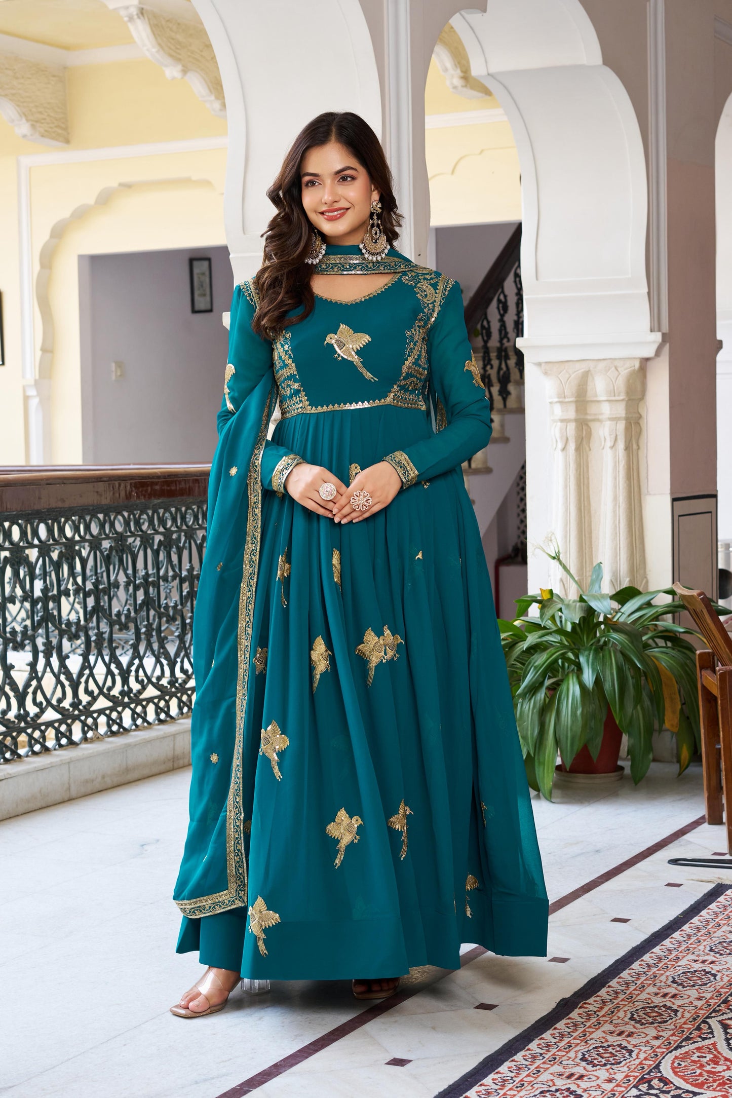 SP-30 — Elegant Faux Georgette Thread & Sequence Embroidered Gown Set (3-Piece)