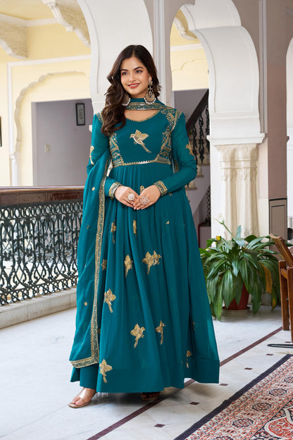 SP-30 — Elegant Faux Georgette Thread & Sequence Embroidered Gown Set (3-Piece)