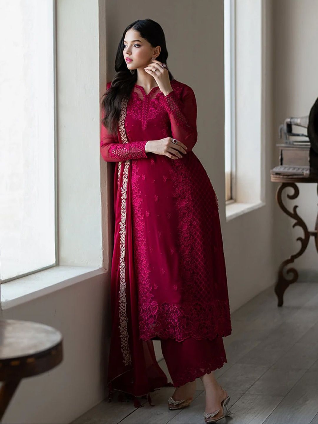 ✨❤️NSR 866-  Designer Party Wear Look – Top, Plazzo and Dupatta with Heavy Embroidery Work✨