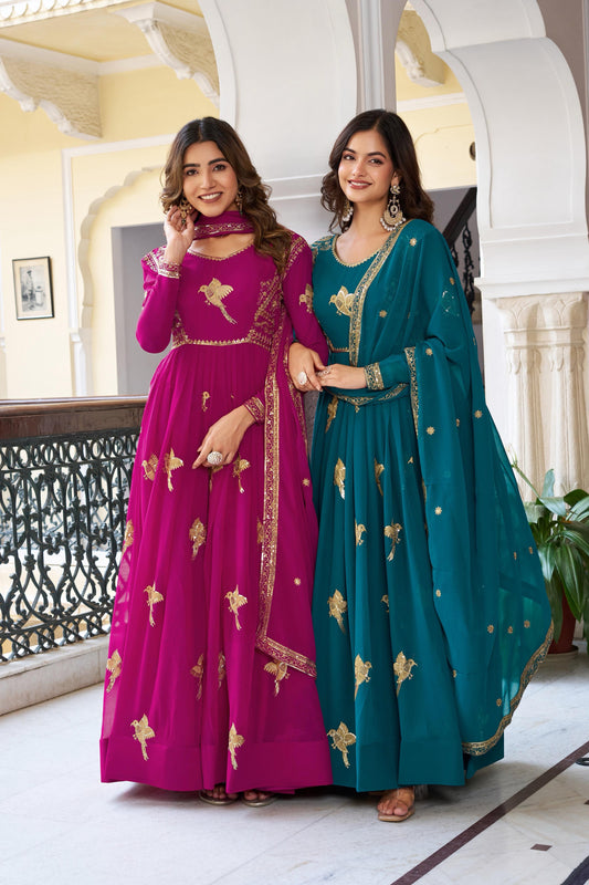 SP-30 — Elegant Faux Georgette Thread & Sequence Embroidered Gown Set (3-Piece)