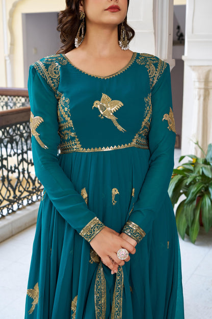 SP-30 — Elegant Faux Georgette Thread & Sequence Embroidered Gown Set (3-Piece)