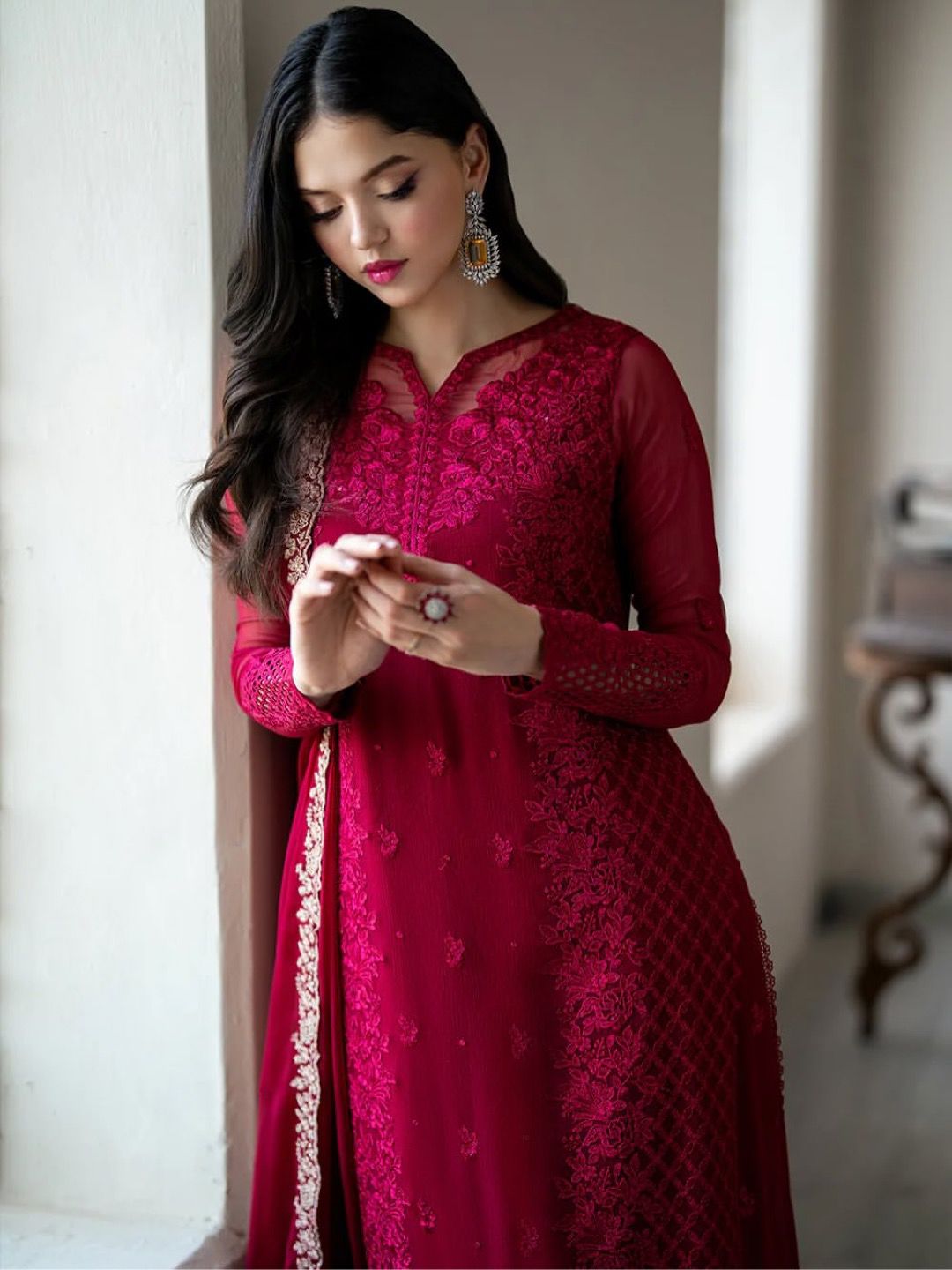 ✨❤️NSR 866-  Designer Party Wear Look – Top, Plazzo and Dupatta with Heavy Embroidery Work✨