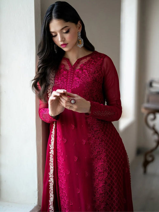 ✨❤️NSR 866-  Designer Party Wear Look – Top, Plazzo and Dupatta with Heavy Embroidery Work✨