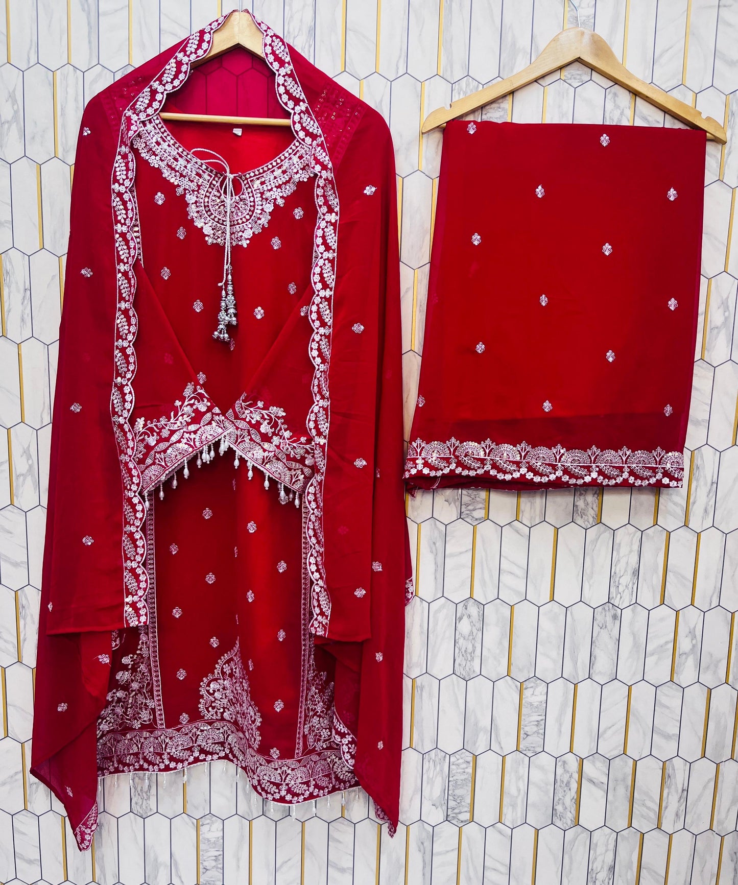 AC-7073 –  Premium Designe Sequence Embroidery Top-Plazzo with Dupatta (Heavy Fox Georgette, Fully Stitched)