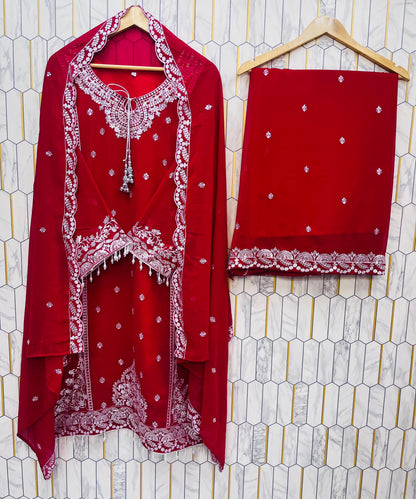 AC-7073 –  Premium Designe Sequence Embroidery Top-Plazzo with Dupatta (Heavy Fox Georgette, Fully Stitched)