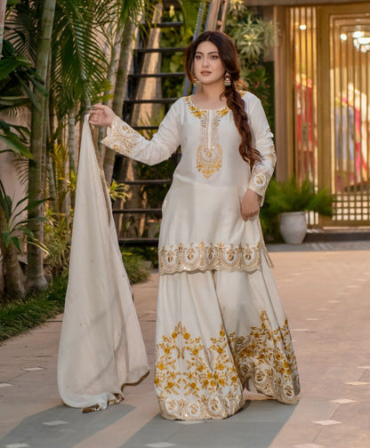 ✨  New Designer Party Wear Embroidered Top-Plazzo & Dupatta Set | Fully Stitched Ready to Wear ✨