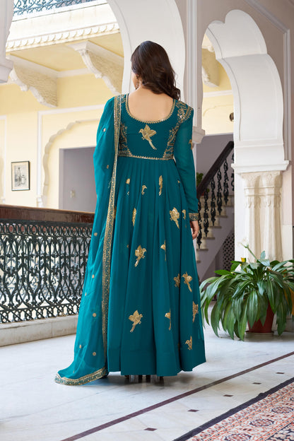 SP-30 — Elegant Faux Georgette Thread & Sequence Embroidered Gown Set (3-Piece)