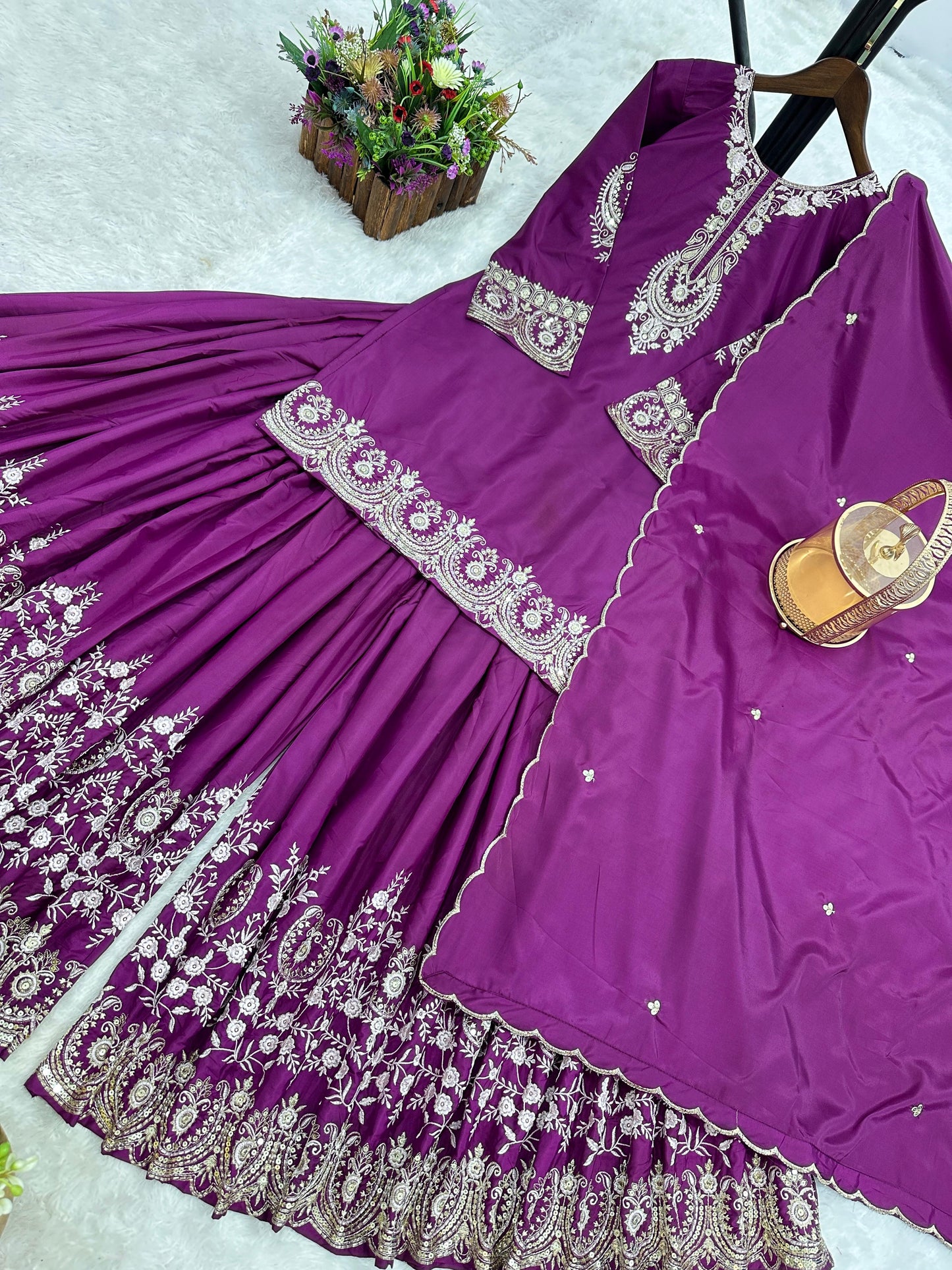 ✨  New Designer Party Wear Embroidered Top-Plazzo & Dupatta Set | Fully Stitched Ready to Wear ✨