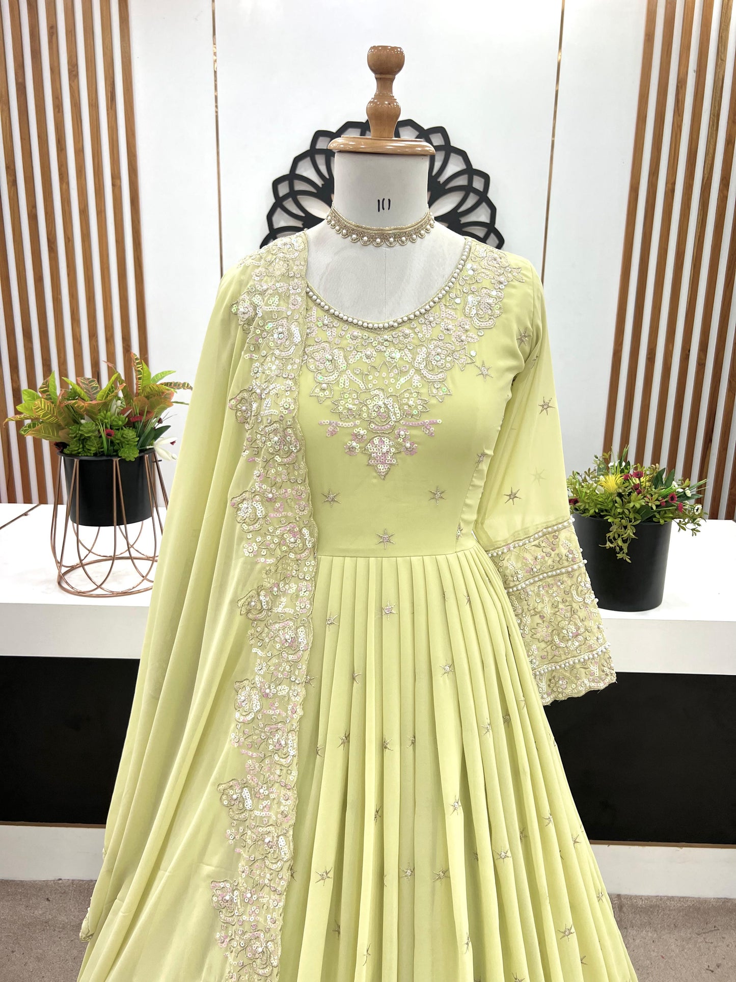 Elegant Embroidered Rainbow Sequin Designer Anarkali 3-Piece Set – Gown, Bottom & Dupatta