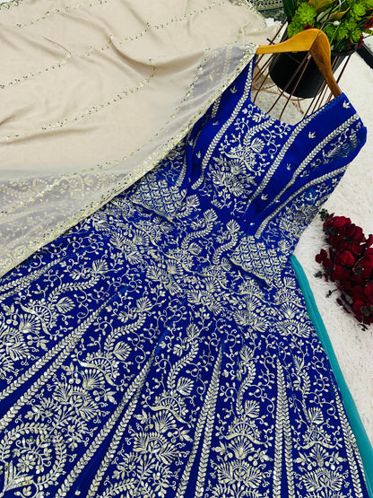 💃 SR-1656 ❤️Designer Party Wear Embroidered Top, Lehenga & Dupatta Set – Premium Georgette Collection 💃