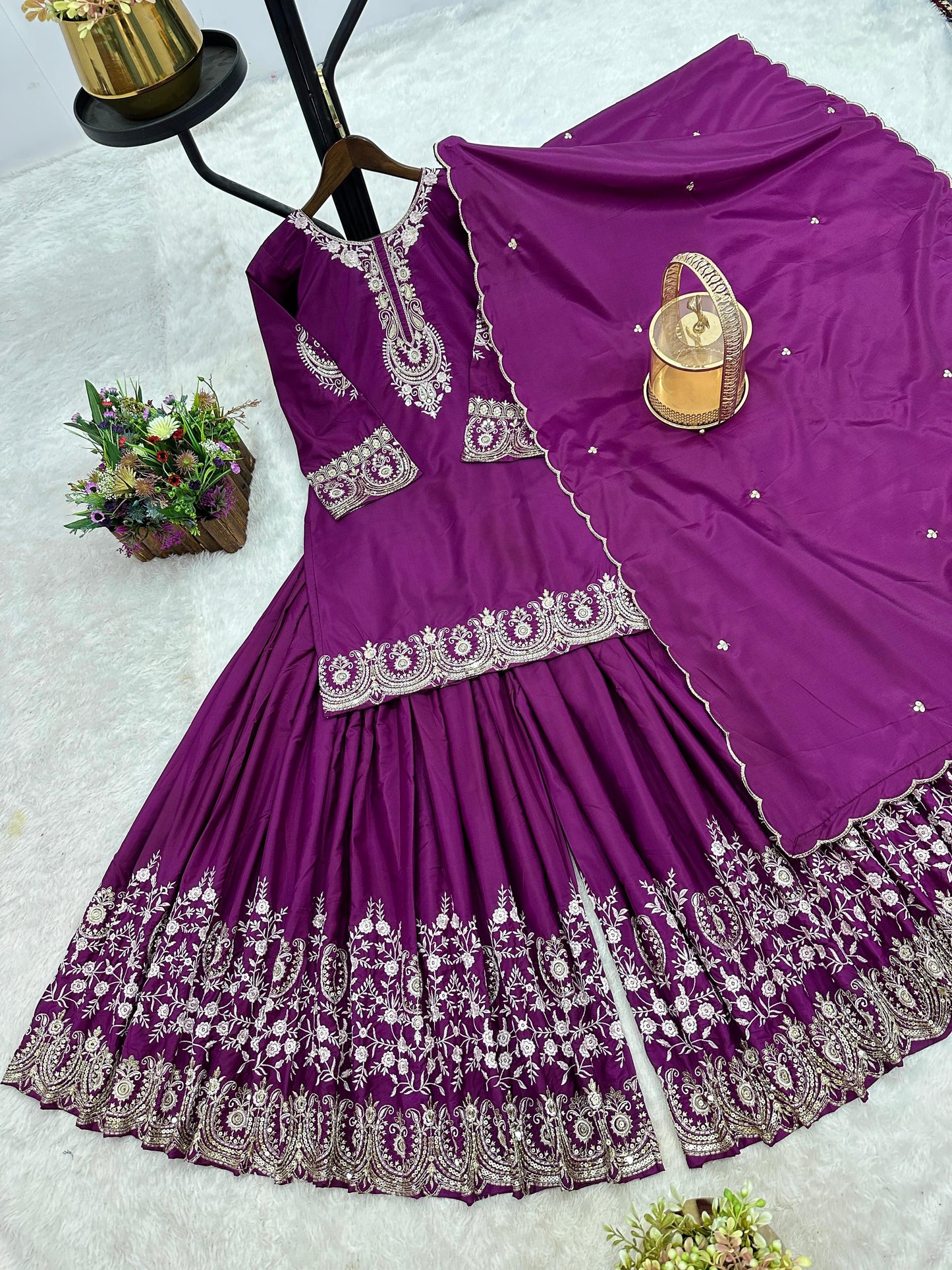 ✨  New Designer Party Wear Embroidered Top-Plazzo & Dupatta Set | Fully Stitched Ready to Wear ✨