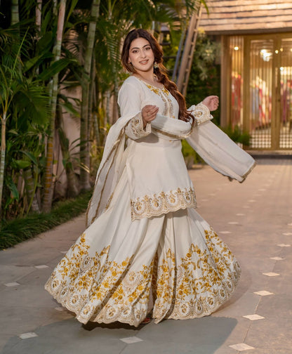 ✨  New Designer Party Wear Embroidered Top-Plazzo & Dupatta Set | Fully Stitched Ready to Wear ✨