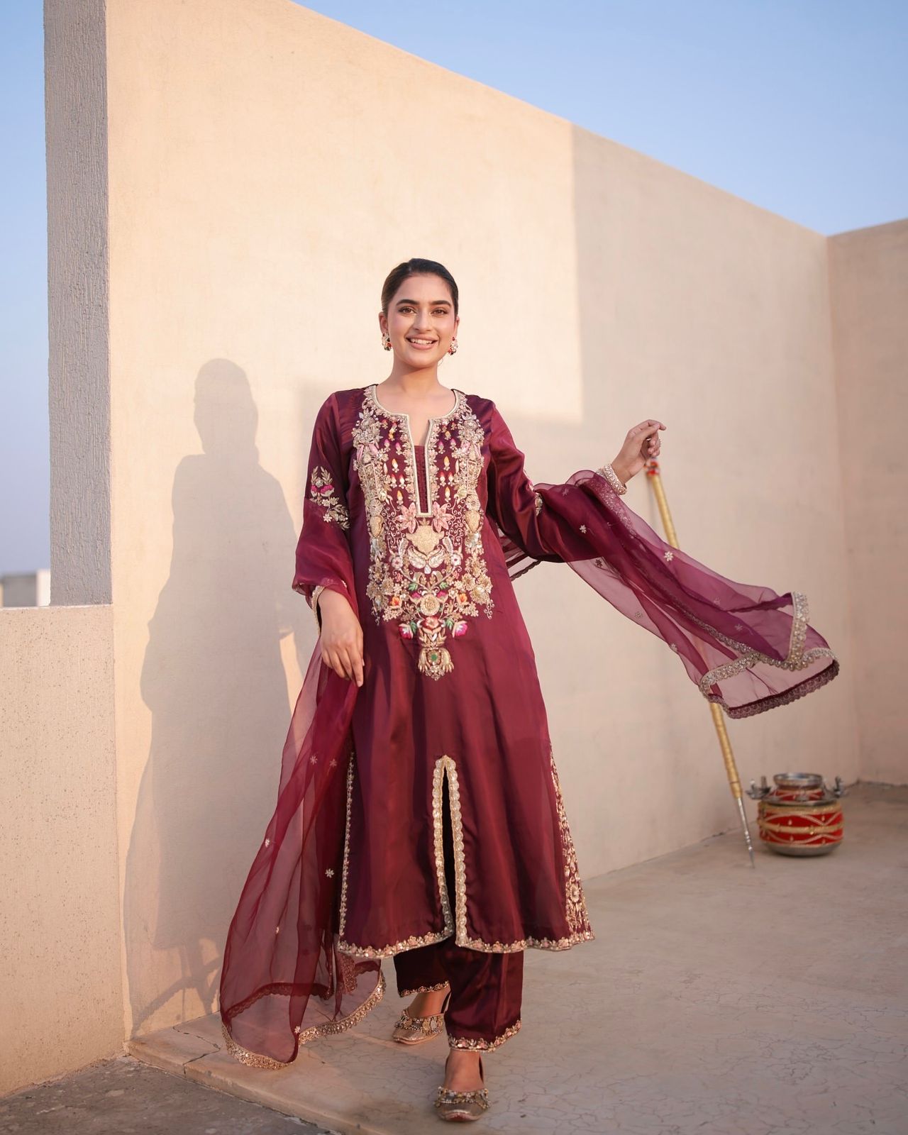 Lady Look-023 — Premium Satin Silk Designer Party Wear Top, Palazzo & Dupatta Set
