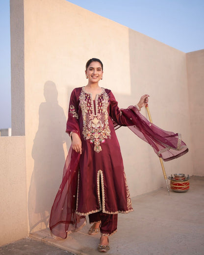 Lady Look-023 — Premium Satin Silk Designer Party Wear Top, Palazzo & Dupatta Set