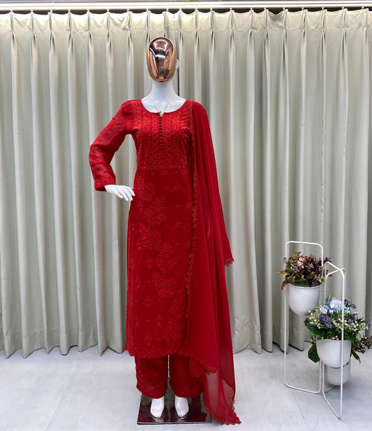 ✨ Exclusive Designer Georgette Embroidered Suit with Dupatta ✨