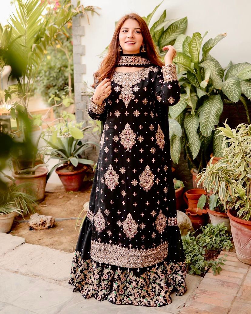 ♥️💐LC 1242 GEORGETTE LONG KURTI WITH BEAUTIFUL FULLY EMBROIDERED GEORGETTE SHARARA💐❤️