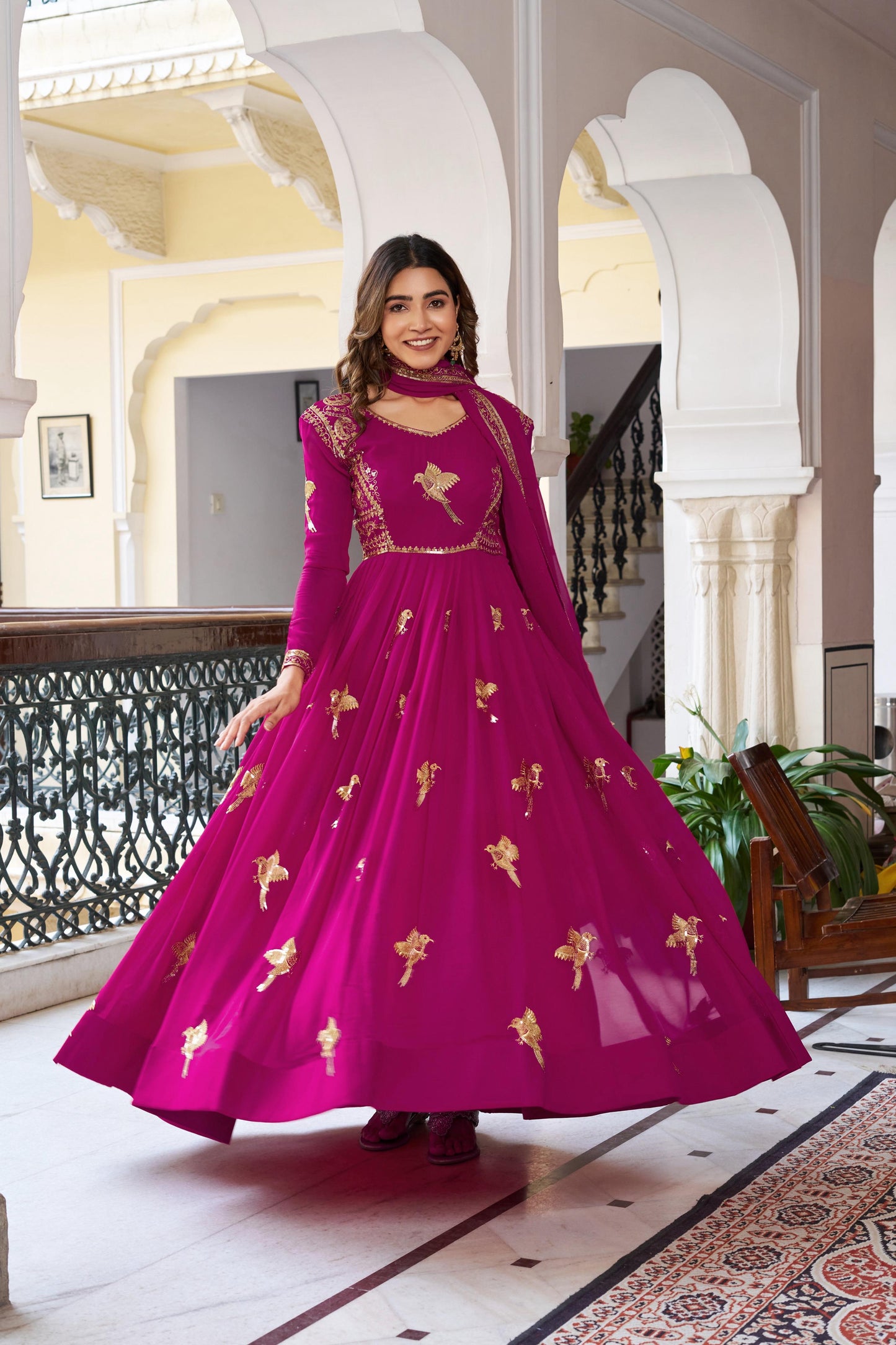 SP-30 — Elegant Faux Georgette Thread & Sequence Embroidered Gown Set (3-Piece)