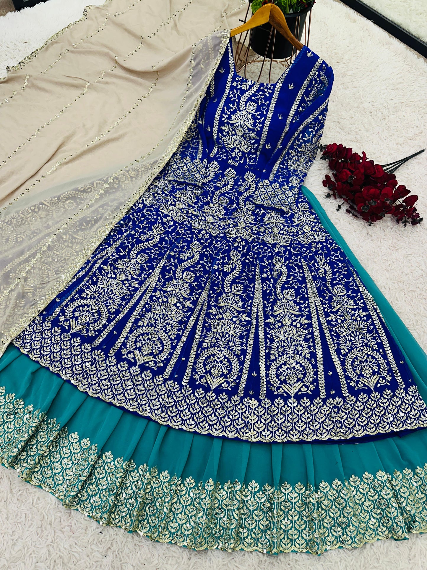 💃 SR-1656 ❤️Designer Party Wear Embroidered Top, Lehenga & Dupatta Set – Premium Georgette Collection 💃
