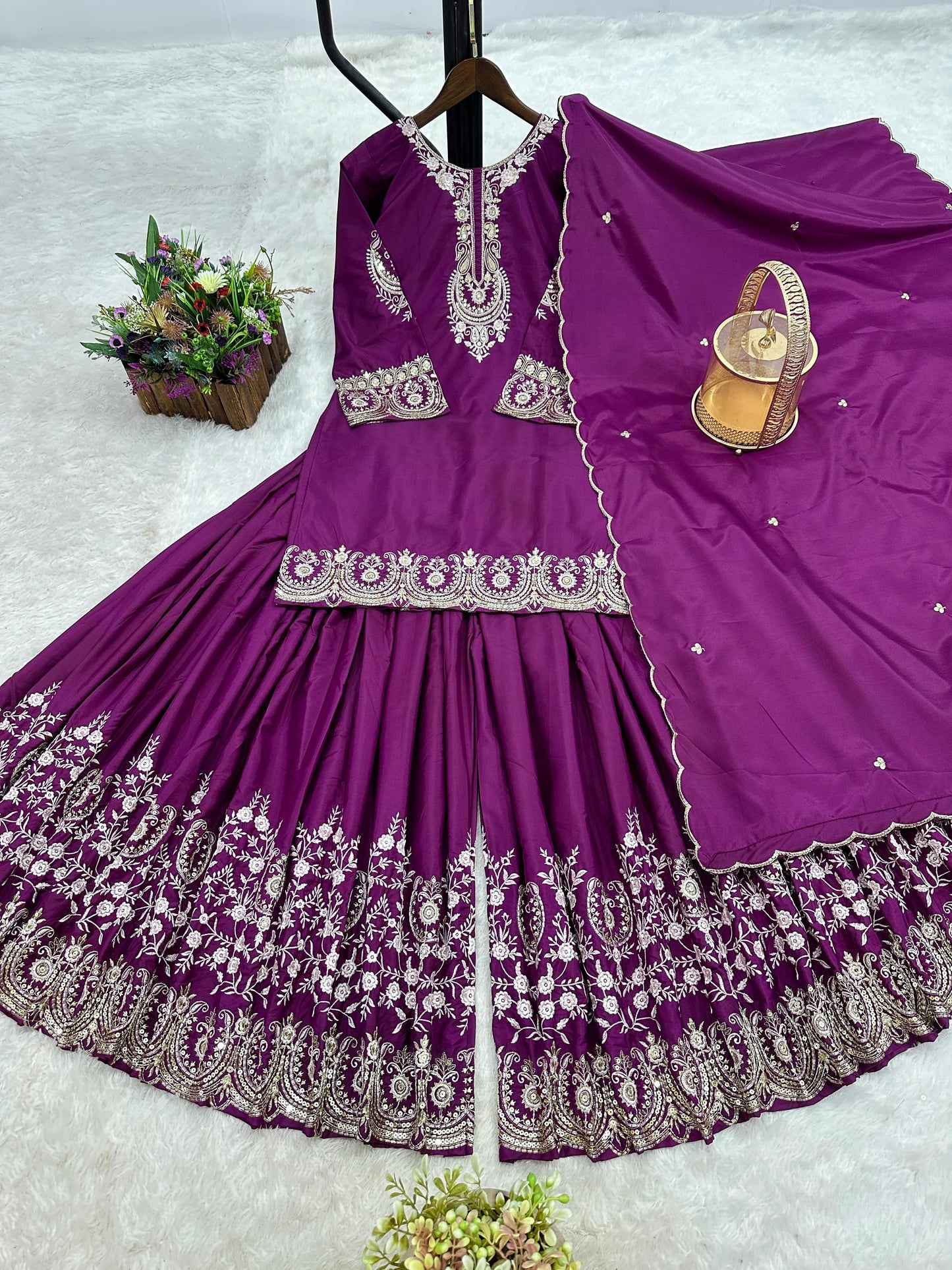 ✨  New Designer Party Wear Embroidered Top-Plazzo & Dupatta Set | Fully Stitched Ready to Wear ✨