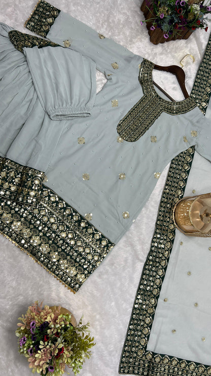 👑✨ JD-602 | Exclusive Ready-to-Wear 3 Piece Designer Kurti-Sharara-Dupatta Set ✨👑