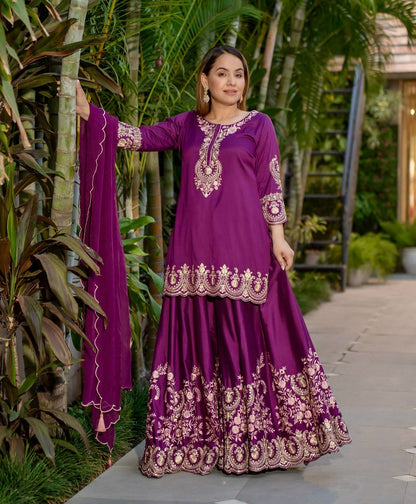 ✨  New Designer Party Wear Embroidered Top-Plazzo & Dupatta Set | Fully Stitched Ready to Wear ✨