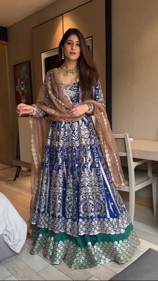 💃 SR-1656 ❤️Designer Party Wear Embroidered Top, Lehenga & Dupatta Set – Premium Georgette Collection 💃