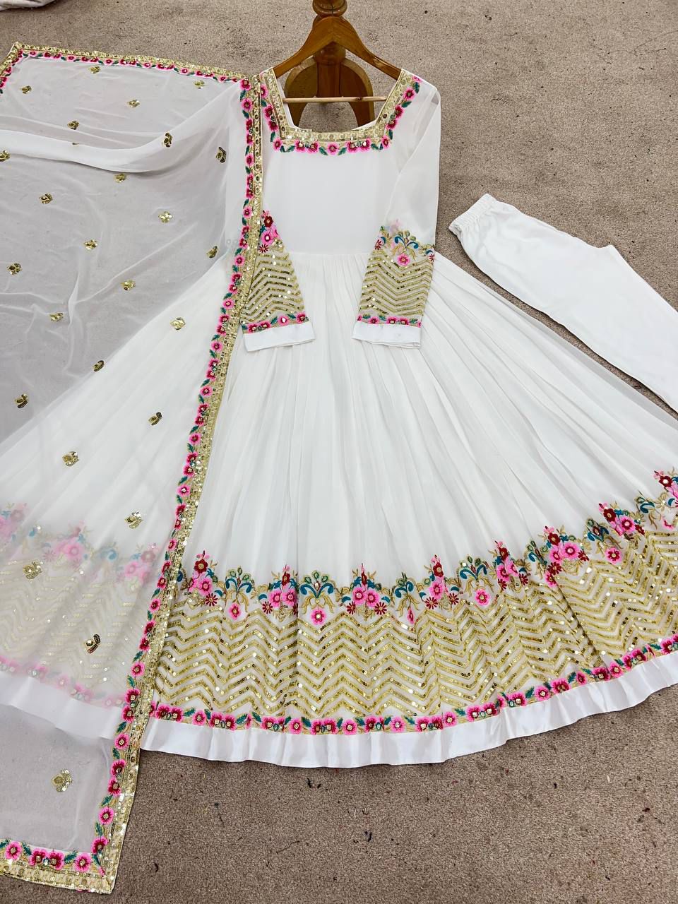 ✨ZF-5010 — "Elegant Embroidered Sequence Designer Anarkali Three Piece Set"✨