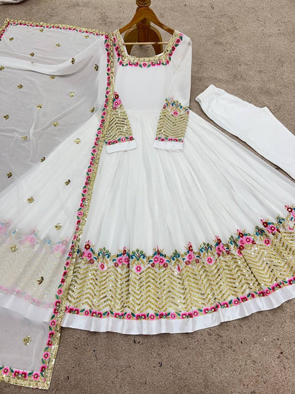 ✨ZF-5010 — "Elegant Embroidered Sequence Designer Anarkali Three Piece Set"✨